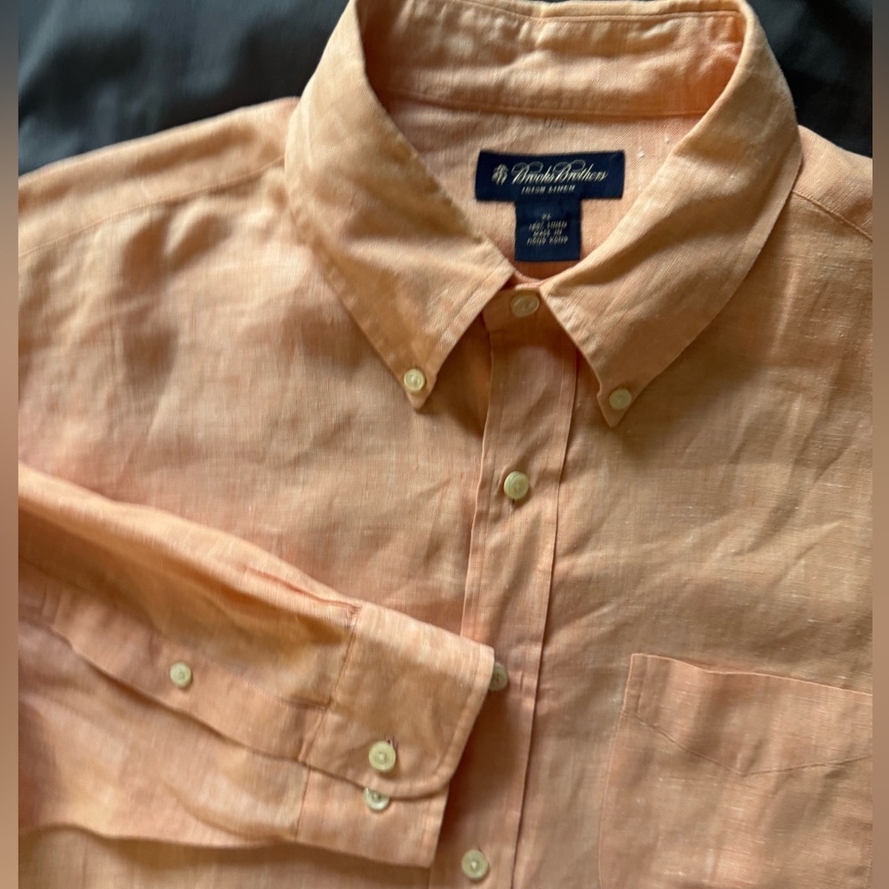 Brooks Brothers XL Peach Irish Linen Long Sleeve Shirt
